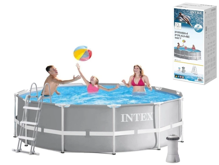 Бассейн каркасный Intex 716 NP круглый размер 366х99 см фильтр-насос лестница объем 8503л. Blue and Grey (96758) - изображение 2