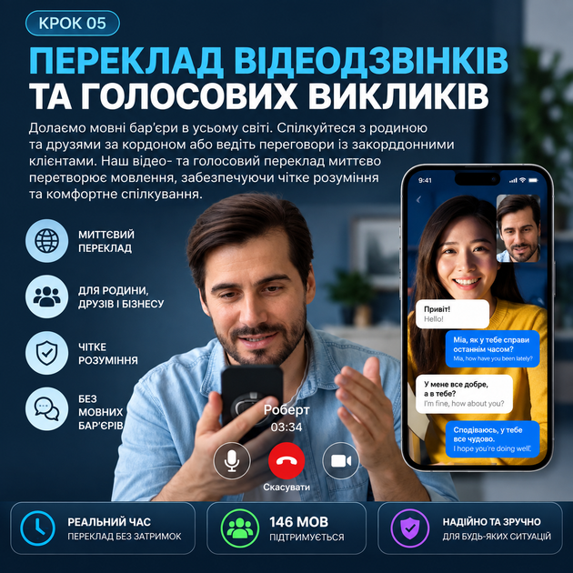Магнітний AI-перекладач Bluetooth 5.2 для iOS та Android — 146 мов, офлайн-переклад, переклад відеодзвінків - зображення 8