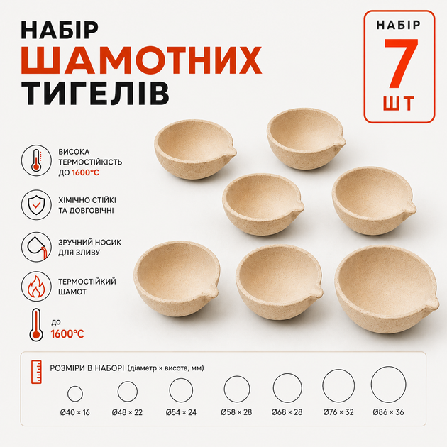 Набір шамотних тонкостінних тиглів чаш 7 шт - зображення 2