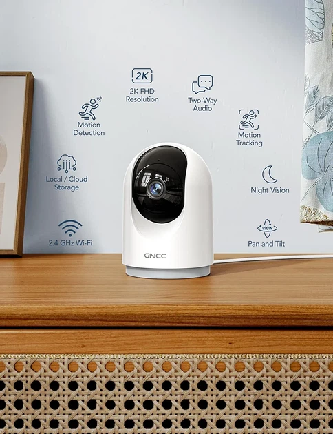 Камера GNCC 2K 3MP Wi-Fi 360° для відеоспостереження, нічне бачення, рух, звук, двосторонній зв'язок - зображення 2