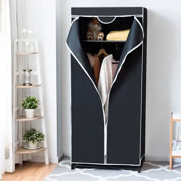 Складной тканевый шкаф для одежды, 74×50×172 см, чёрный - Фото 7 Складной тканевый шкаф для одежды, 74×50×172 см, чёрный - изображение 7