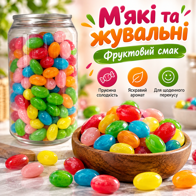 Фруктові драже 280 г жувальні цукерки з фруктовим смаком м’які солодощі власного виробництва ароматні драже для перекусу до чаю кави та напоїв - Фото 2 Фруктові драже 280 г жувальні цукерки з фруктовим смаком м’які солодощі власного виробництва ароматні драже для перекусу до чаю кави та напоїв - зображення 2