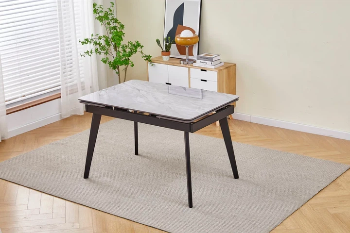 Стол OSLO CERAMIC 120(180)х80 см серый глянец черный каркас - изображение 2