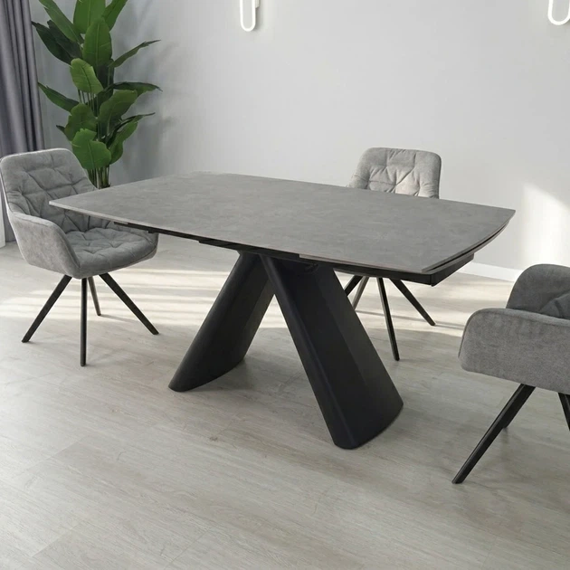 Стол GREYSON Ceramic раскладной 160(240)х90 см керамика серый мат черный металл - Фото 7 Стол GREYSON Ceramic раскладной 160(240)х90 см керамика серый мат черный металл - изображение 7