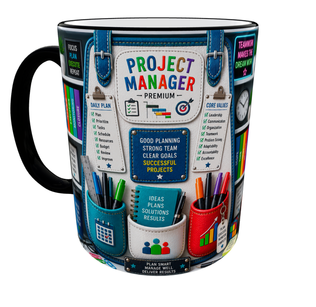 Кружка (чашка) з принтом PROJECT MANAGER | подарунок менеджеру проєктів | Professional Organizer Collection | керамічна 330 мл | чорна ручка - зображення 3