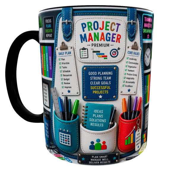 Кружка (чашка) з принтом PROJECT MANAGER | подарунок менеджеру проєктів | Professional Organizer Collection | керамічна 330 мл | чорна ручка - зображення 4