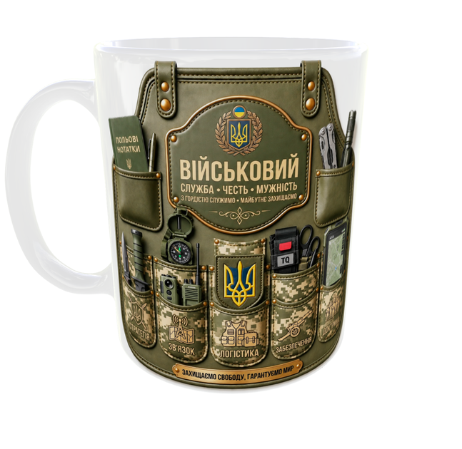 Кружка (чашка) з принтом «Військовий» | подарунок військовому, захиснику України, ЗСУ | PROFESSIONAL APRON COLLECTION | керамічна 330 мл | біла ручка - зображення 2