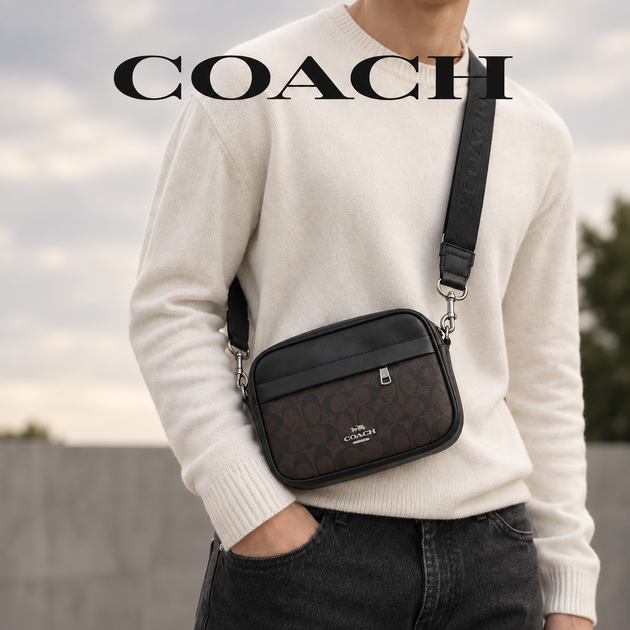 Мужская барсетка Coach прямоугольная черная. Маленькая сумка Coach с монограммой через плечо. Кросс-боди Coach. ART065 - Фото 5 Мужская барсетка Coach прямоугольная черная. Маленькая сумка Coach с монограммой через плечо. Кросс-боди Coach. ART065 - изображение 5