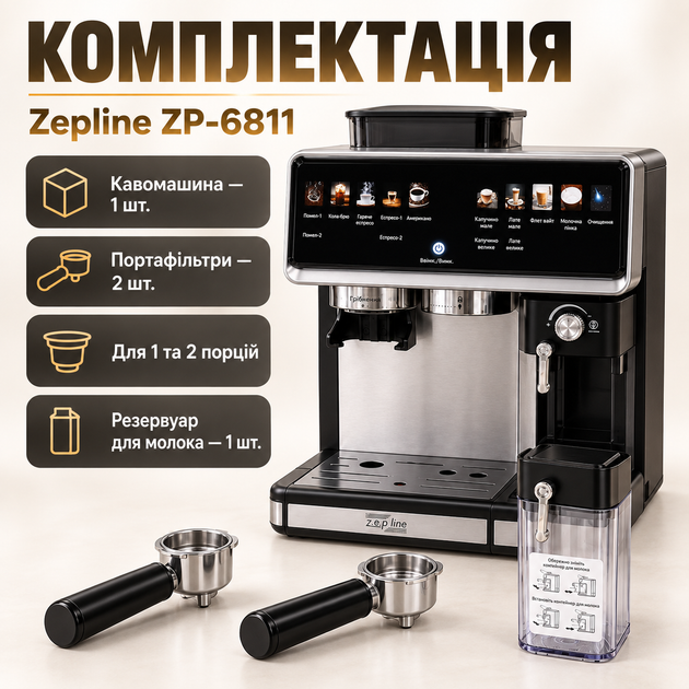 Автоматическая кофемашина для дома ZP-6811 20 Бар кофеварка универсальная с капучинатором 1500 Вт Черная - изображение 8