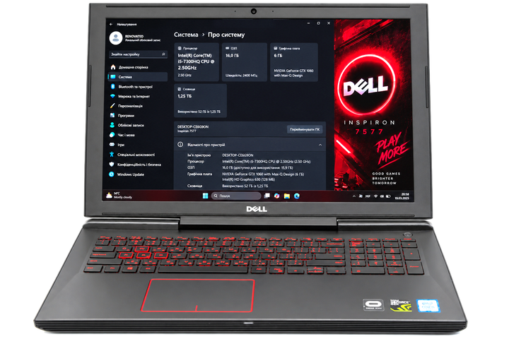 Ноутбук Dell Inspiron 15 7577 Gaming Core i5-7300HQ 16GB DDR4 SSD 256GB+HDD 1TB GTX 1060 6GB 15.6" Чорний Б/У - изображение 5
