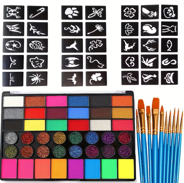 Профессиональный набор аквагрима FaceArt Magic, 42 цвета,10 кисточек, трафарет - Фото 1 Профессиональный набор аквагрима FaceArt Magic, 42 цвета,10 кисточек, трафарет - изображение 1