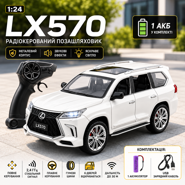 Радиоуправляемая машинка Lexus 1:24 металлическая — RC модель автомобиля на пульте 2.4GHz, свет, звук, аккумулятор, USB-зарядка, коллекционная машинка - изображение 9