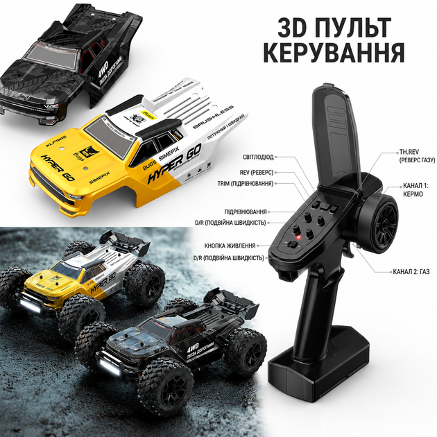 Машинка на радиоуправлении MJX Hyper Go 14207 1:14 4WD до 55 км/ч, Brushless RC монстр-трак, внедорожник, металлическая трансмиссия, LiPo 2S - изображение 9