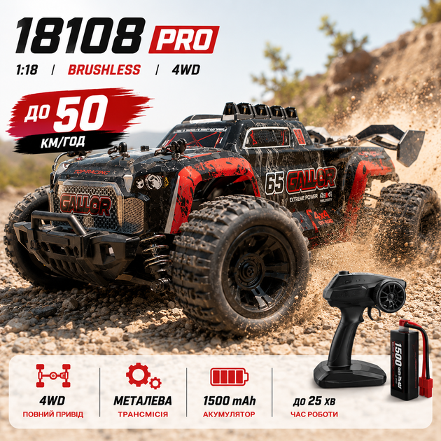 Радиоуправляемая Машинка на пульте 18108 PRO 1:18 внедорожник 4WD, 50 км/ч полный привод, LED свет 2 АКУМУЛЯТОРА - изображение 9