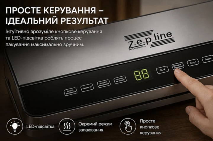 Вакууматор для продуктов Zepline 200 Вт + 20 пакетов Бытовой вакуумный упаковщик с пакетами и ножом - изображение 3