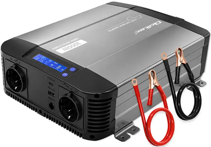Инвертор для дачи Инвертор 12 В 230 В 1500/3000 Вт с LCD-дисплеем и USB-C с чистой синусоидой Qoltec - изображение 7