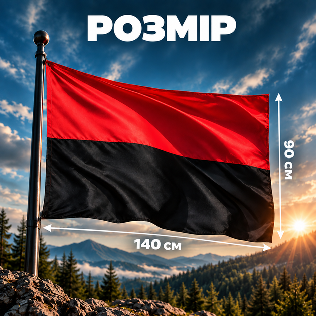 Прапор УПА ручний 140х90 см національний патріотичний червоно-чорний вуличний на стіну будинок та флагшток бандерівський прапор ОУН УПА повстанський тканинний Kayfovo K150 - зображення 3