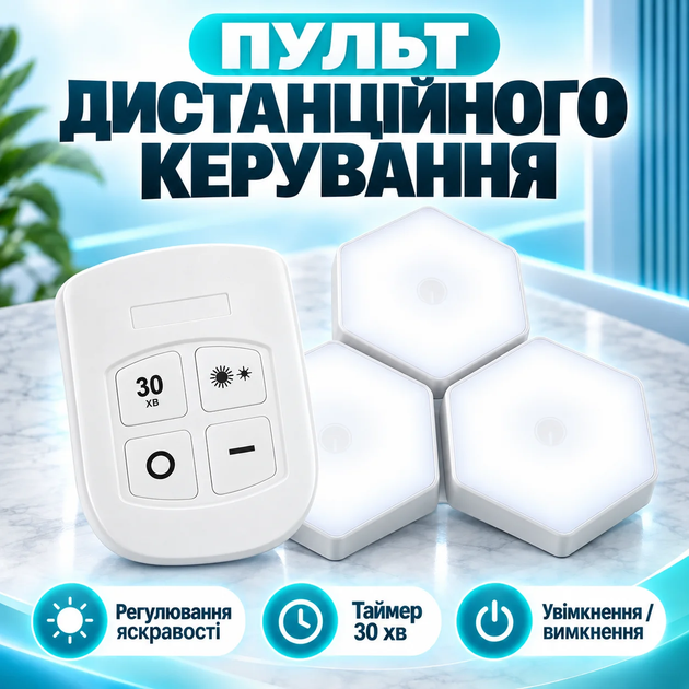 Лампа модульная с пультом управления шестигранная светодиодная набор 3ШТ LED BRS White - изображение 3