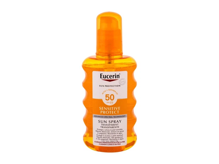 Солнцезащитный спрей для тела Eucerin Sensitive Protect Sun Spray Transparent SPF 50, 200 мл - Фото 1 Солнцезащитный спрей для тела Eucerin Sensitive Protect Sun Spray Transparent SPF 50, 200 мл - изображение 1
