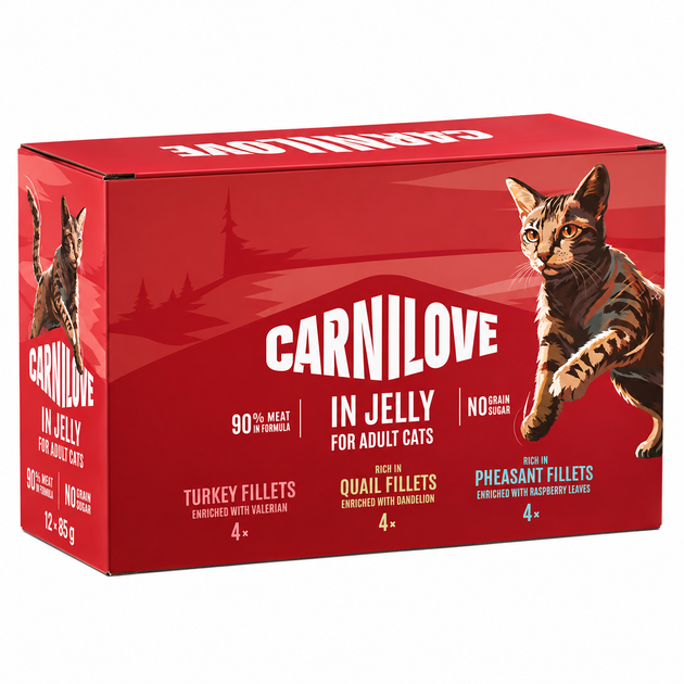 Вологий корм для котів Carnilove Multipack Jelly Adult 12 шт x 85 г - Фото 2 Вологий корм для котів Carnilove Multipack Jelly Adult 12 шт x 85 г - изображение 2