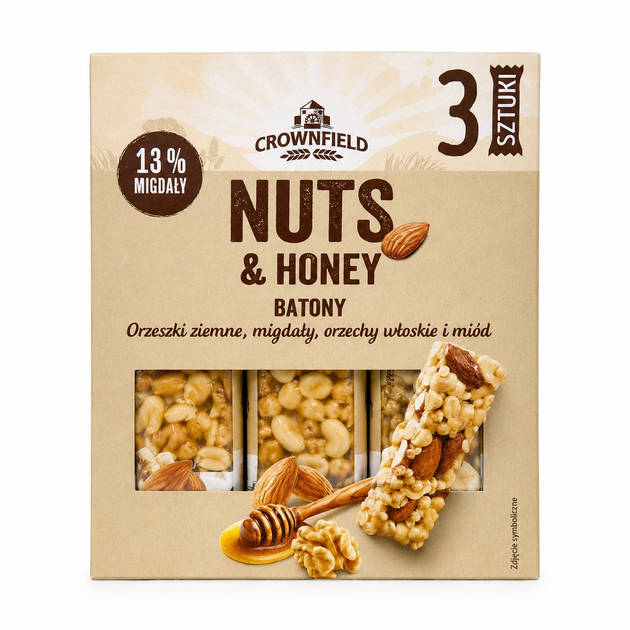 Батончики ореховые Crownfield Nuts & Honey с орехами и медом 3 шт 105 г - Фото 1 Батончики ореховые Crownfield Nuts & Honey с орехами и медом 3 шт 105 г - изображение 1