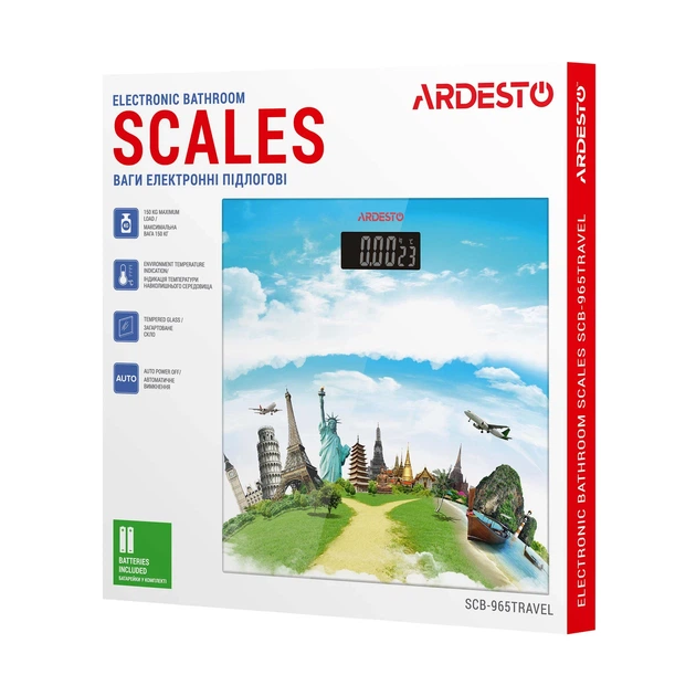 Весы ARDESTO для пола Travel, 150 кг, 2 батарейки AAA в комплекте, стеклянные, цветные - изображение 8