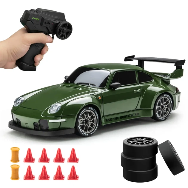 Машинка на радиоуправлении для дрифта 1:24 4WD, 2.4 GHz, дрифтовые шины, LED подсветка, зеленая - изображение 11