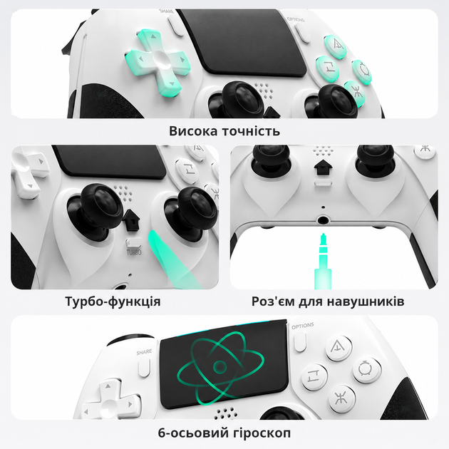 Беспроводной геймпад Data Frog T29 для PS4 / PS4 Pro / PS4 Slim / PC, Bluetooth 5.2, тачпад, USB-C, White - изображение 9