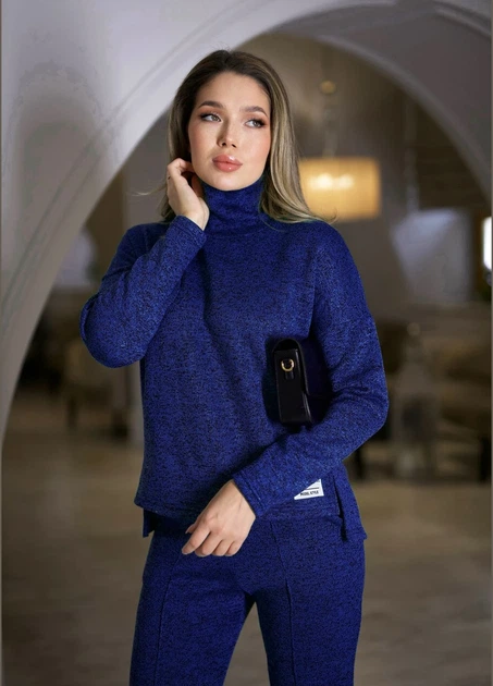 Женский тёплый костюм-двойка из трикотажа ангора на флисе 210366-1, р. 56/58, Синий - изображение 4