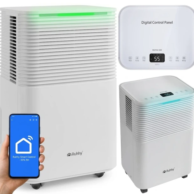 Осушувач повітря Ruhhy DRYZIX Smart WiFi 26498 12 л/добу для квартири будинку до 30 м² 200 Вт конденсаційний вологопоглинач з гігростатом баком 2 л дисплеєм таймером тихою роботою 38 дБ - зображення 4