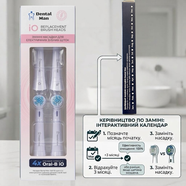 Насадки для зубной щетки oral b io универсальные Dental Man Soft iO сменные головки для электрической щетки орал био для чувствительных зубов мягкая жесткость белые 4 шт - изображение 6