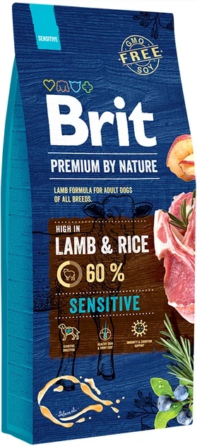 Сухий корм для собак з чутливим травленням Brit Premium Dog Sensitive Lamb з ягням 15 кг - Фото 1 Сухий корм для собак з чутливим травленням Brit Premium Dog Sensitive Lamb з ягням 15 кг - зображення 1