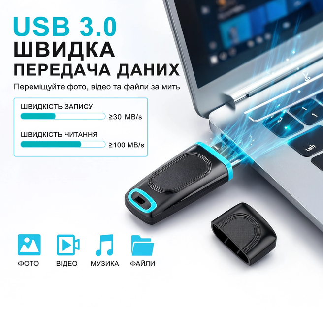 Флешка накопитель USB 3.0 RAOYI 512 GB со светодиодным индикатором и защитным колпачком высокоскоростная USB флеш карта памяти для ПК и ноутбука Голубая - Фото 5 Флешка накопитель USB 3.0 RAOYI 512 GB со светодиодным индикатором и защитным колпачком высокоскоростная USB флеш карта памяти для ПК и ноутбука Голубая - изображение 5