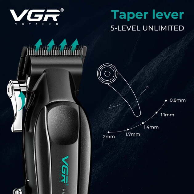Профессиональная аккумуляторная машинка для стрижки волос и бороды VGR V-662 GOLD, 7000 RPM, 6 насадок, LED‑дисплей, быстрая зарядка - изображение 5