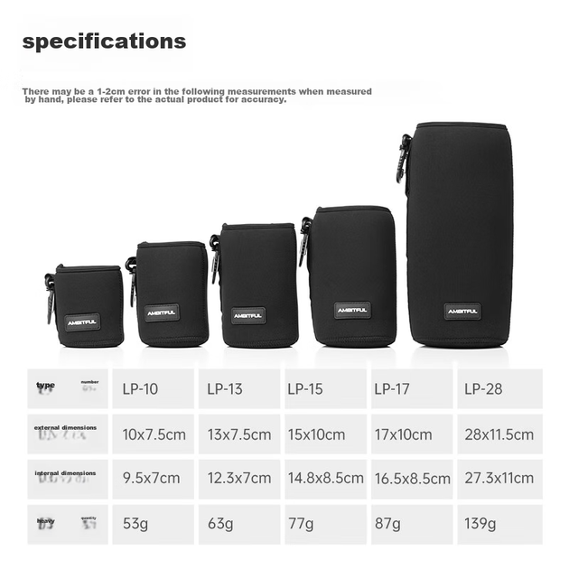 Чехол-сумка для объектива AMBITFUL LP10 для цифровых зеркальных фотокамер, подходит для объективов Canon EF50-1.8, Sony E30-3.5, Nikon AF50-1.8. - изображение 6