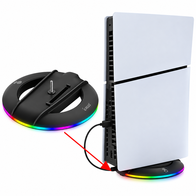 Подставка Ipega для PS5 slim/pro вертикальная с RGB подсветкой Черный (1016-219-00) - Фото 3 Подставка Ipega для PS5 slim/pro вертикальная с RGB подсветкой Черный (1016-219-00) - изображение 3