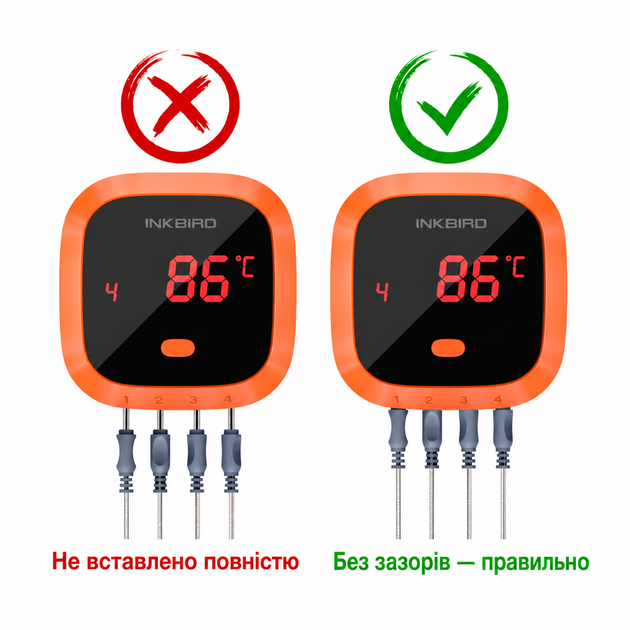 BBQ термометр Inkbird IBT-4XC Bluetooth із захистом IPX5 на 4 щупи для м'яса, гриля, духовки та коптильні | керування через застосунок BBQ Go, дальність до 50 м, акумулятор до 40 годин | водозахищений термометр для стейків з таймером - изображение 4