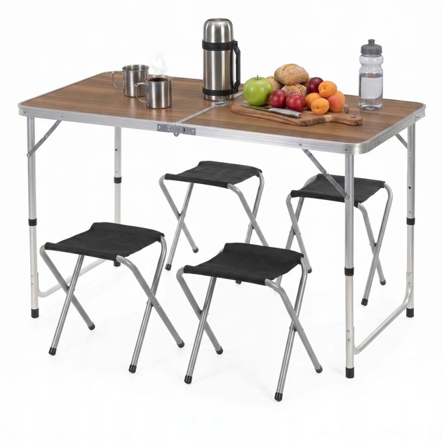Набор кемпинговый Springos складной стол и стулья 4 шт CS0178 Brown/Silver - изображение 12