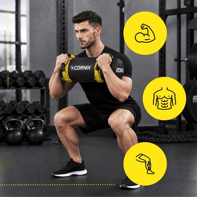 Мішок для кросфіту Cornix 20 кг тренувальний XR-0551 Black/Yellow - зображення 7
