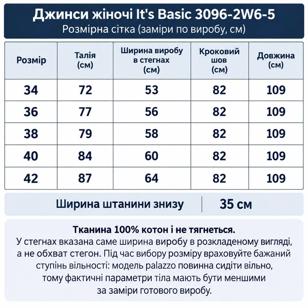 Джинси жіночі It’s Basic 3096-2W6-5 palazzo широкі вільного крою 38 сині - зображення 8