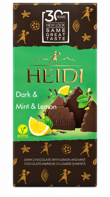 Шоколад чорний Heidi Dark & Mint & Lemon м'ята і лимон 80 г - Фото 1 Шоколад чорний Heidi Dark & Mint & Lemon м'ята і лимон 80 г - зображення 1