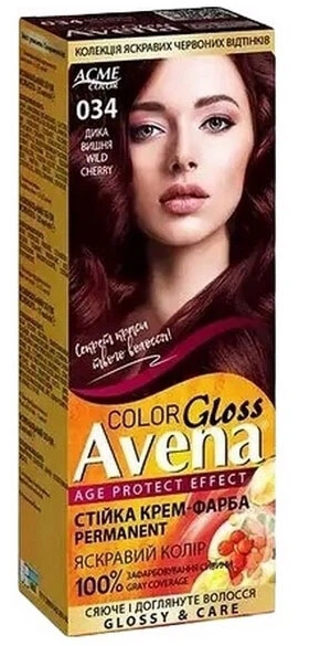 Стійка крем-фарба для волосся Avena Color Gloss No034 Дика вишня - Фото 1 Стійка крем-фарба для волосся Avena Color Gloss No034 Дика вишня - зображення 1