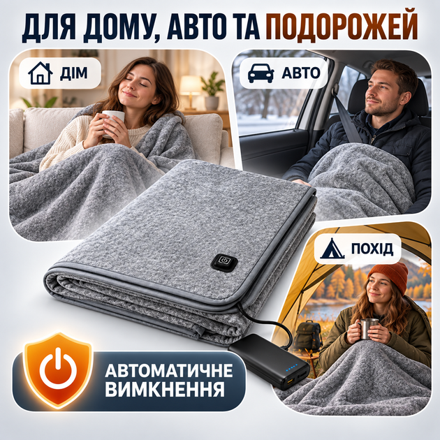 Электропростынь с подогревом от USB 160×80 см, электрический плед от повербанка с 5 зонами нагрева, 3 режимами температуры и автоотключением - изображение 5