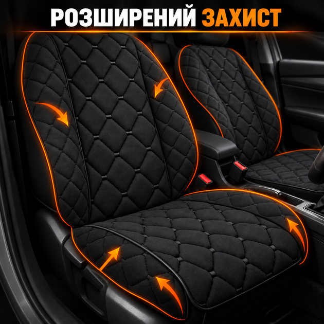 Автомобильные накидки на передние сиденья черные комплект 2 шт из алькантары с боковой защитой антискользящей основой для всех марок автомобилей AUTOS Premium - Фото 2 Автомобильные накидки на передние сиденья черные комплект 2 шт из алькантары с боковой защитой антискользящей основой для всех марок автомобилей AUTOS Premium - изображение 2