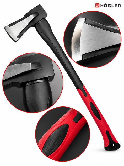 Топор колун для раскалывания дров HÖGLER 3000 г 81 см с клином и резиновой ручкой - Фото 3 Топор колун для раскалывания дров HÖGLER 3000 г 81 см с клином и резиновой ручкой - изображение 3