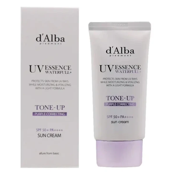 Солнцезащитный крем D Alba UV Essence Waterfull Tone-Up Purple Correcting SPF50+ PA++++ 50 мл - Фото 1 Солнцезащитный крем D Alba UV Essence Waterfull Tone-Up Purple Correcting SPF50+ PA++++ 50 мл - изображение 1