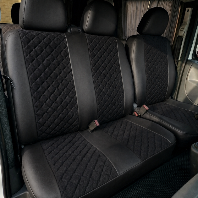 Авточехлы Alux Volkswagen LT28 (LT II) Черные экокожа + алькантара 1+2 (AL12-0507) - изображение 3