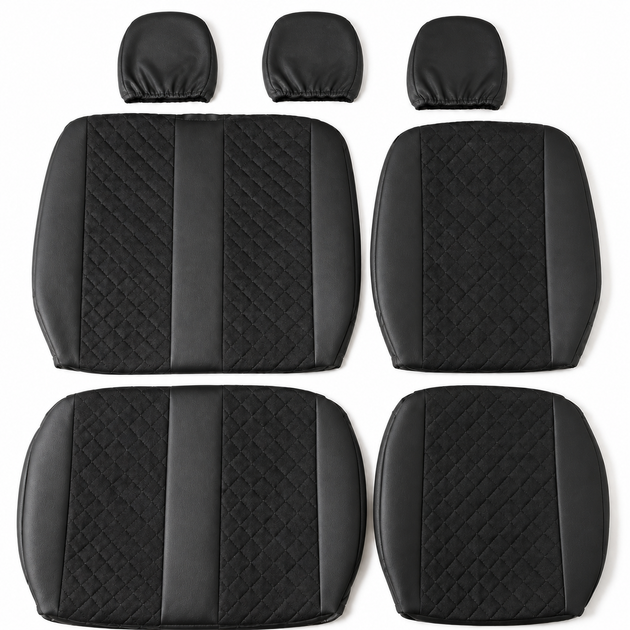 Авточехлы Alux Volkswagen LT28 (LT II) Черные экокожа + алькантара 1+2 (AL12-0507) - изображение 7