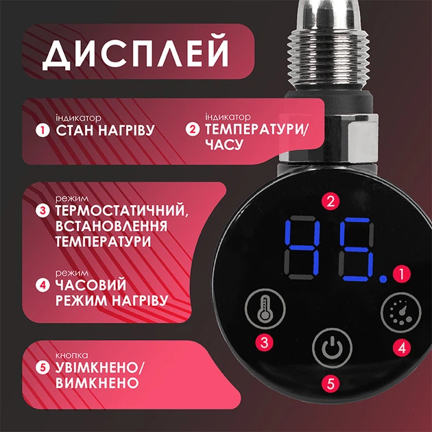 ТЕН для рушникосушки Onlyheat Agate Black Pro 0.6 кВт + крани під ТЕН Ideale Senso, чорний - Фото 4 ТЕН для рушникосушки Onlyheat Agate Black Pro 0.6 кВт + крани під ТЕН Ideale Senso, чорний - изображение 4