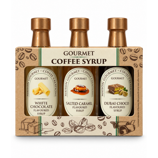 Набор кофейных сиропов Maison Gourmet Coffee Creations White Chocolate, Salted Caramel & Dubai Choco 3×45 мл - Фото 1 Набор кофейных сиропов Maison Gourmet Coffee Creations White Chocolate, Salted Caramel & Dubai Choco 3×45 мл - изображение 1